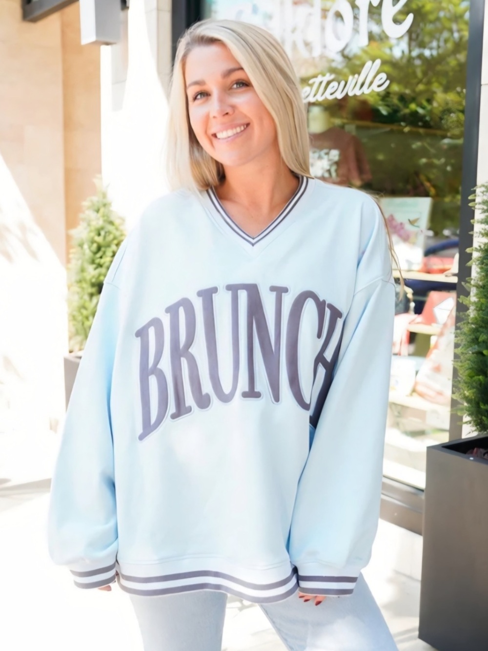 Kenz Kustomz BRUNCH Light Blue V-Neck Sweater